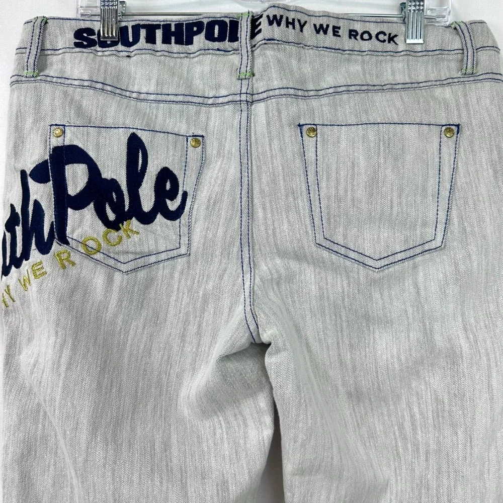 SOUTHPOLE Vintage Y2K Gray Embroidered Spell Out Logo Wide Leg Baggy Jeans 15